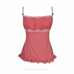 Victoria Secret Babydoll Top L Pink Y2K Mesh Cami Tank Milkmaid Sheer Coquette